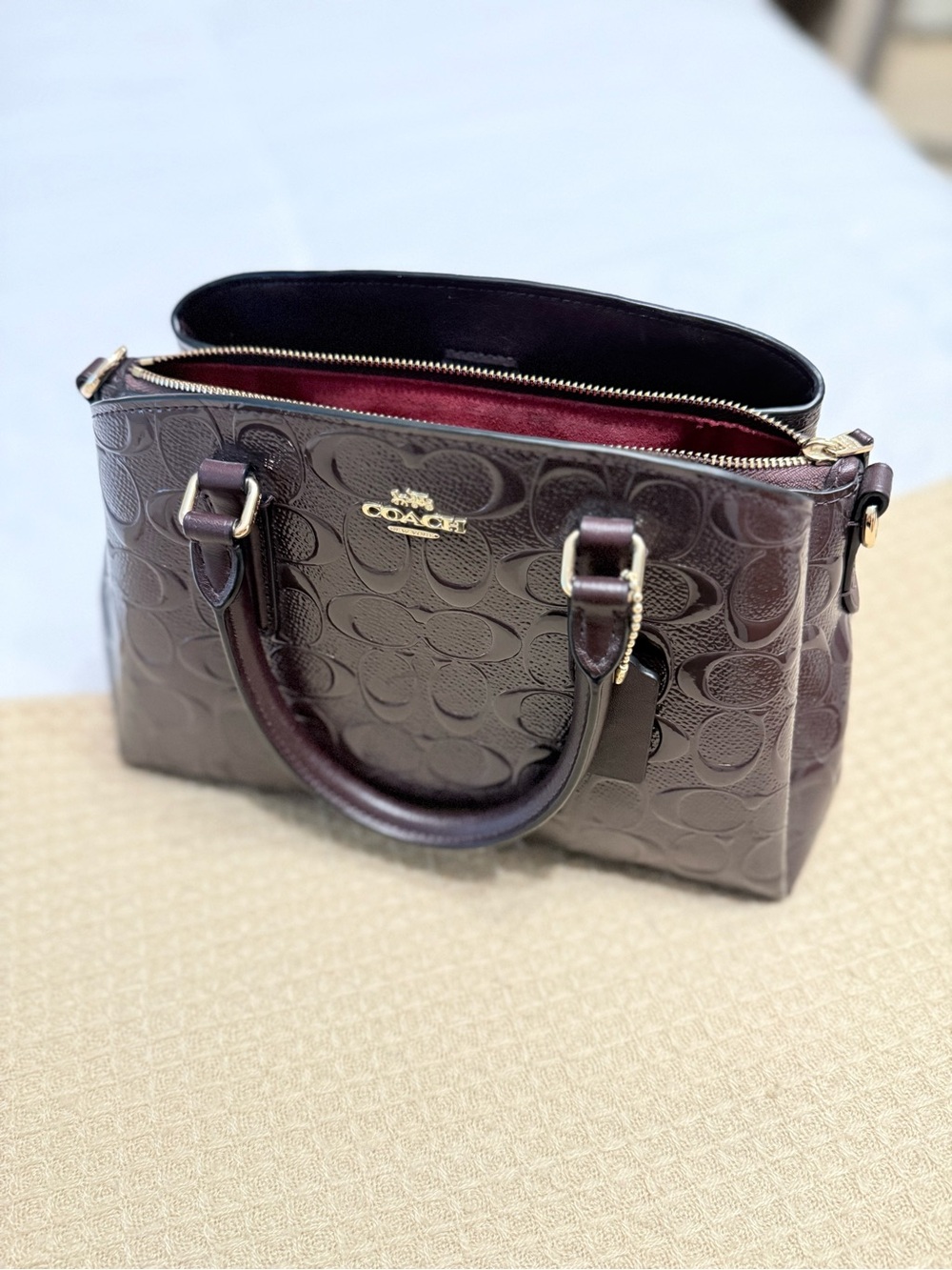 Coach Signature Small Margot Satchel Oxblood Burgundy Gold hardware